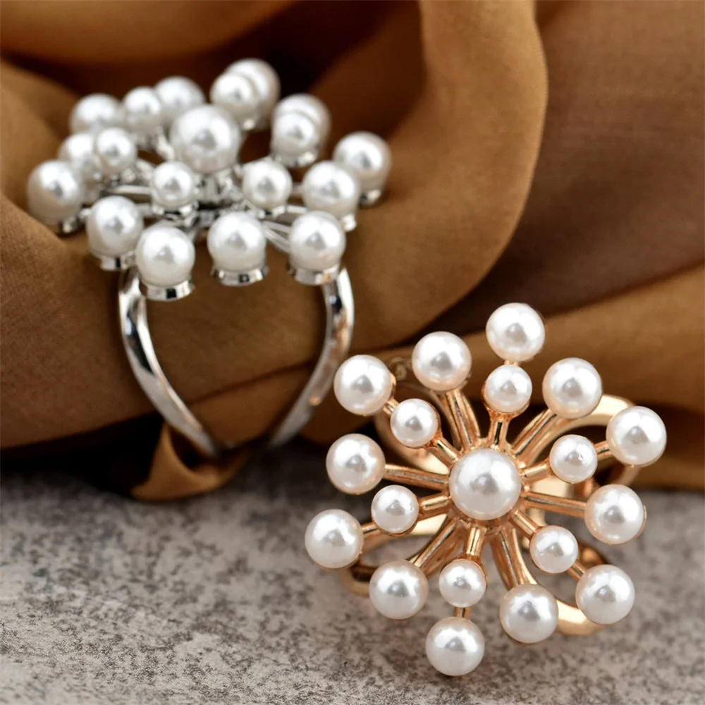 Exquisite Pearls Double Rings Scarf Buckle Fashion Creative Ring For Women Jewelry Accessories