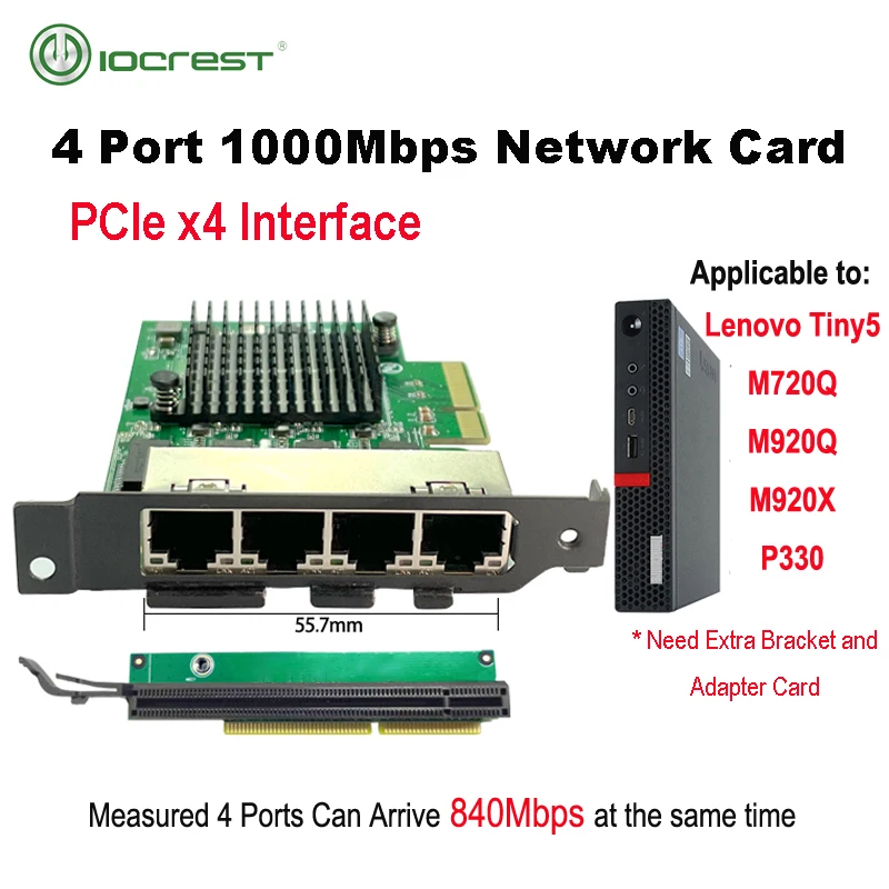 IOCREST PCIe x4 4 Ports Gigabit Ethernet Controller Card 1000Mbps NIC Realtek RTL8111H Chips Designed for Lenovo Small Cases