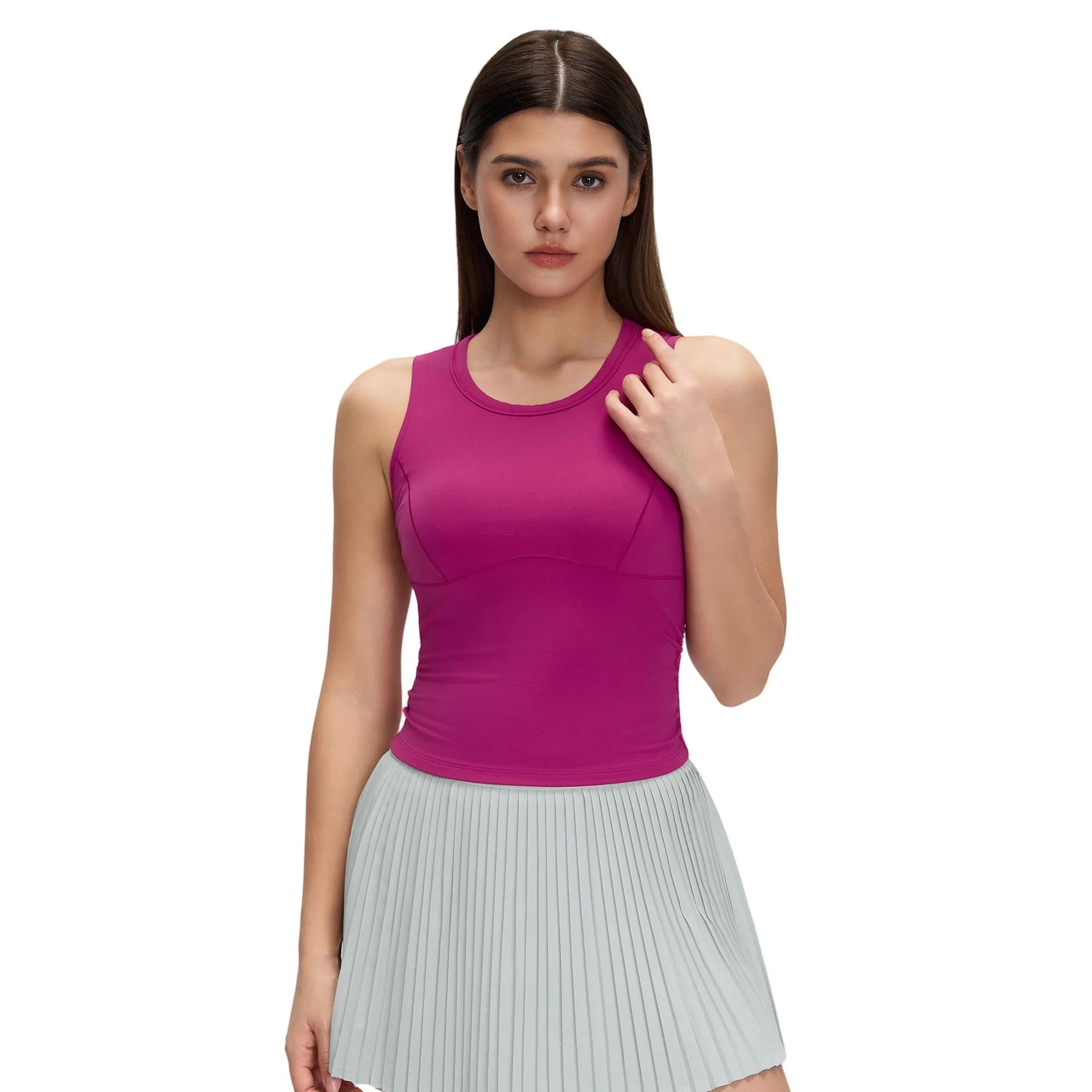 

Lemon Women Sleeveless Gym Crop Top Solid Color Slim Fit Running Top High Impact Workout Vest With Chest Pads Yoga Sportswear