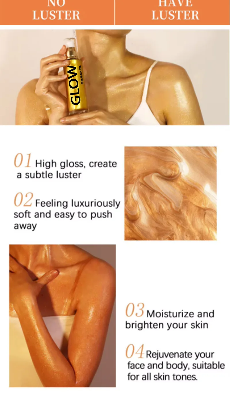 ボディハイライター シマーリキッドメイクアップ イリュミネーター ローズゴールド ブロンズ スキン グロー グリッター ヴィーガン フェイスハイライトオイル カスタムロゴ 10個入り