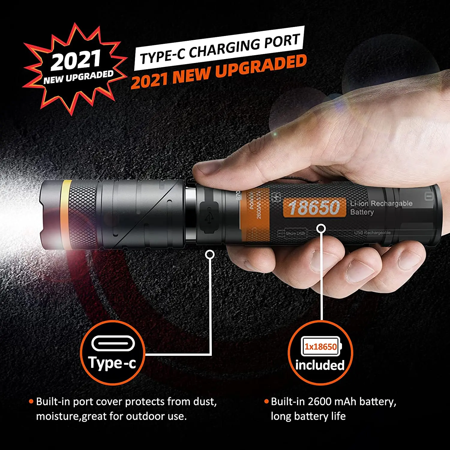 NICRON B70 Rechargeable Twist Flashlight 3 Color Light