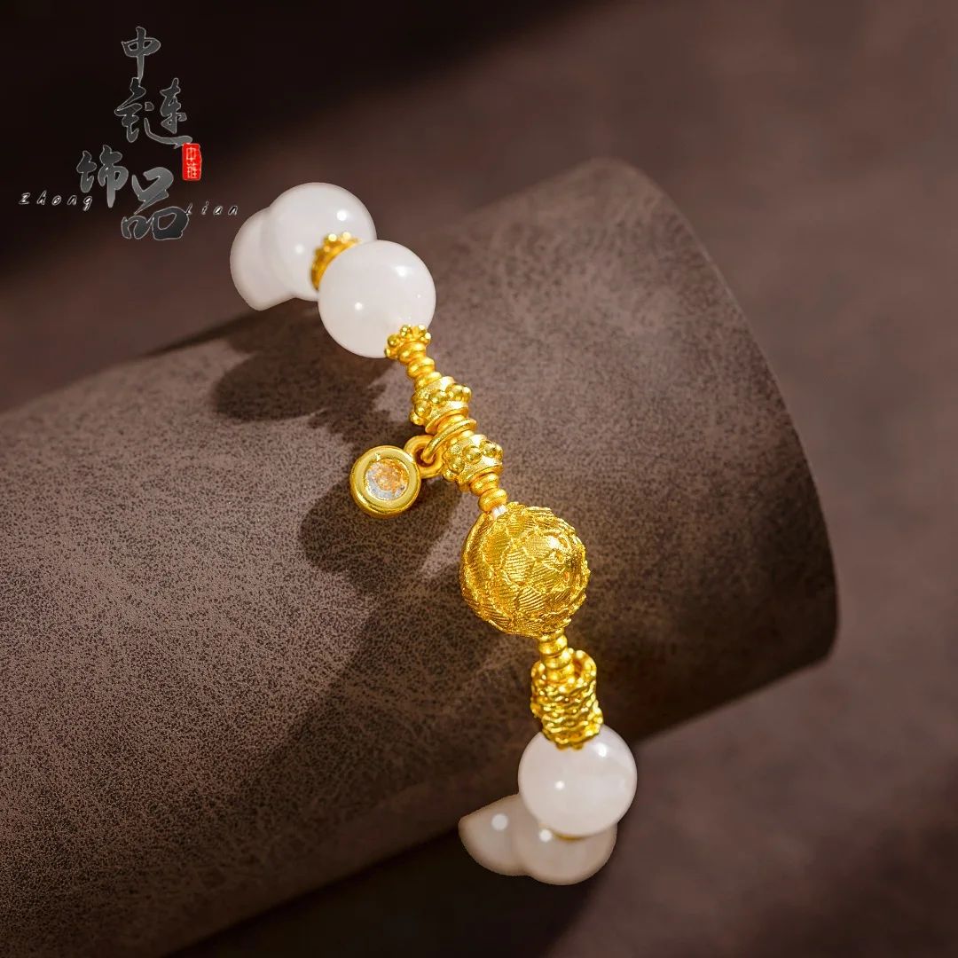 Peony flower pendant with powder crystal bracelet 9999gold