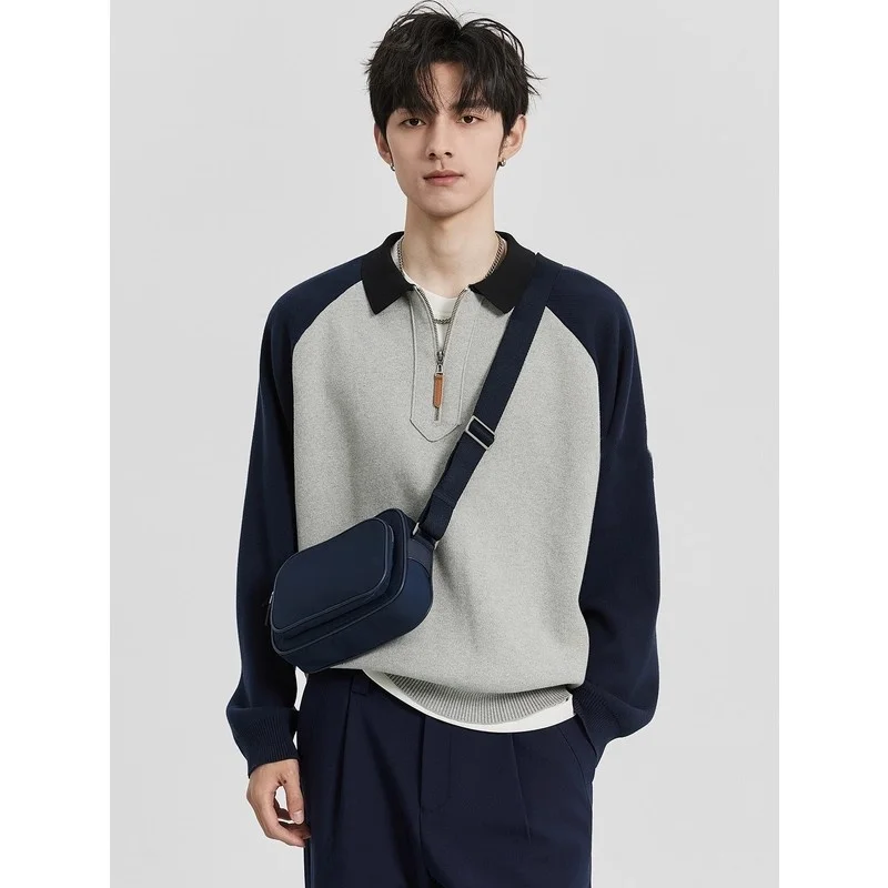 

Мужской трикотаж с воротником-стойкой на молнии, повседневный, длинный рукав, приталенный крой, осень-зима, полиэстер, высококачественный