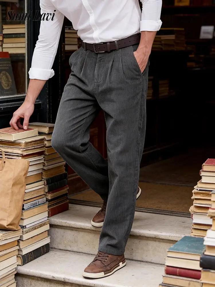 

Business Formal Dress Pants Mens 2026 Spring Autumn New Casual Solid Color Corduroy Trousers Fashion Men Loose Straight Bottoms