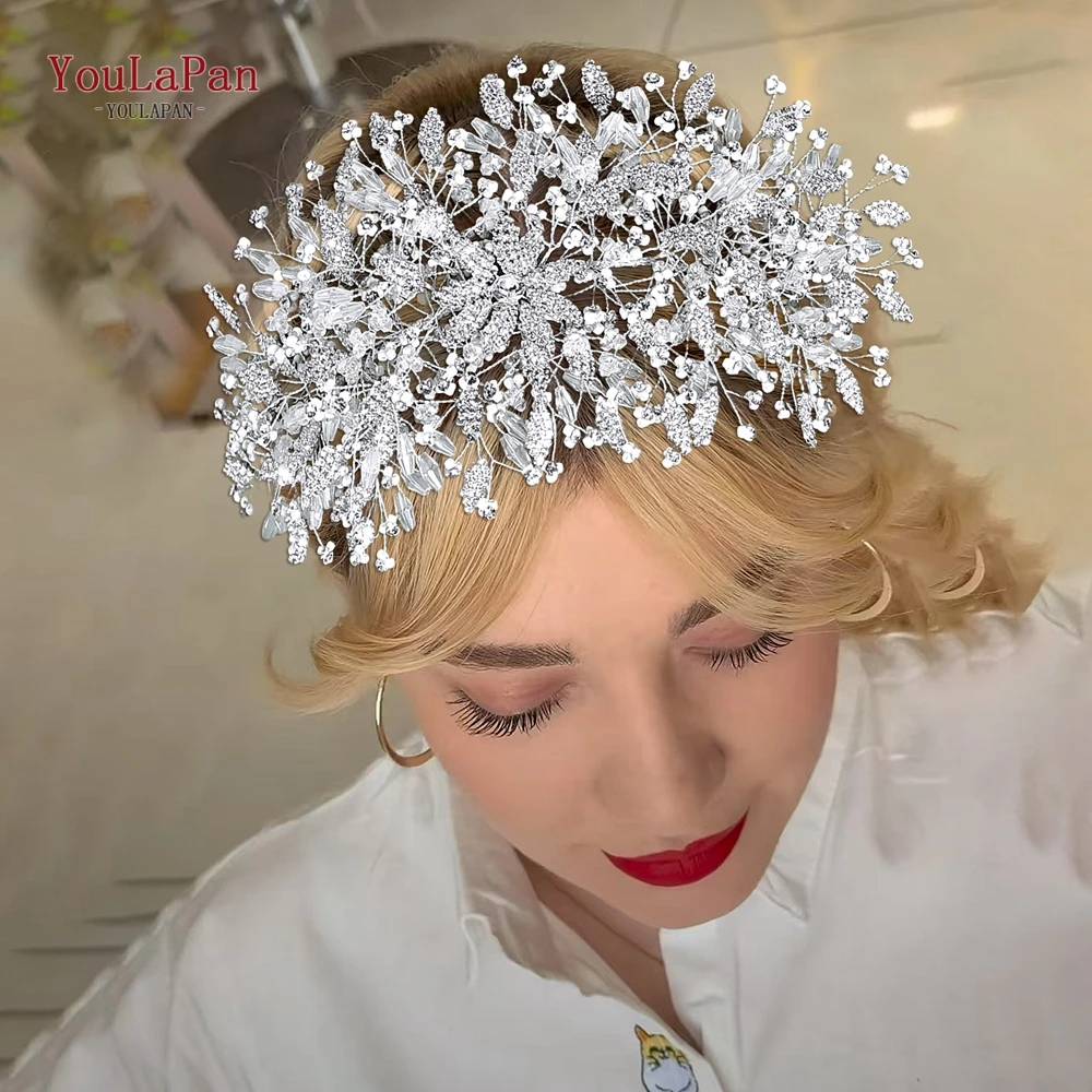 

YouLaPan Shiny Wedding Head Piece Beads Bridal Hair Accessories Party Headdresses Pageant Headwear Bride Side Hair Crown HP377