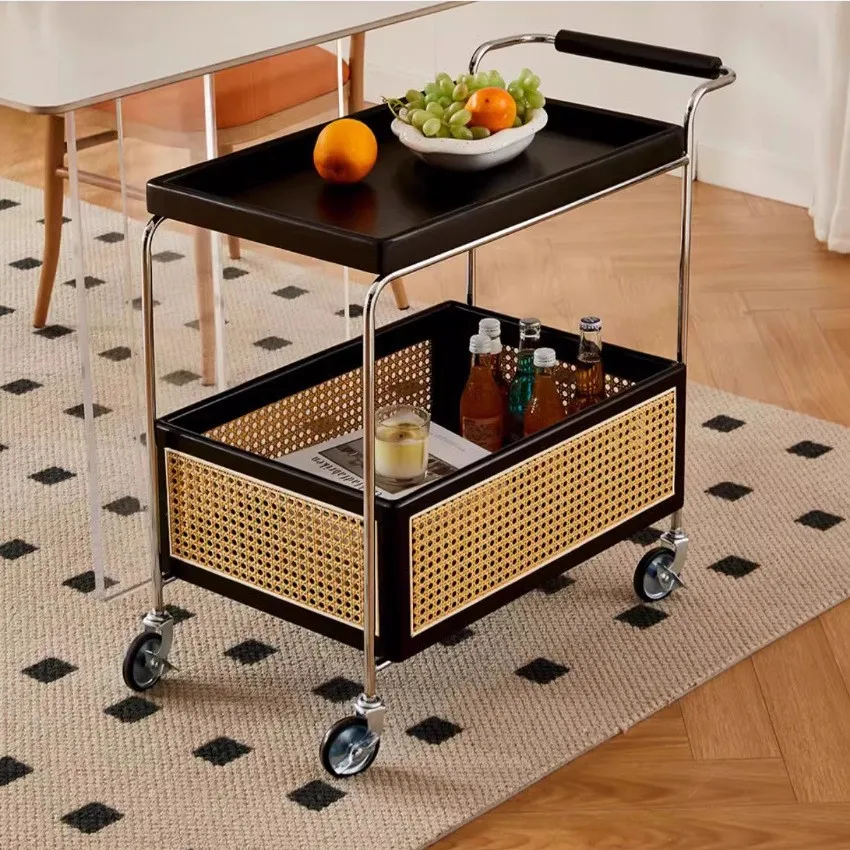 

Mobile storage Solid wood cart Dining cart Living room sofa Coffee table Storage bedroom Rattan side cabinet Shelf stainless ste