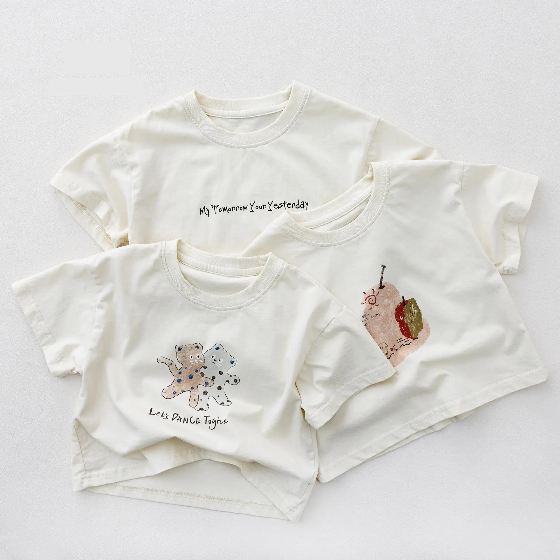 

2026 Summer New Children Short Sleeve T Shirts Boys Girls Cute Cartoon Print Tee Toddler Thin Loose Tops Cotton Kids Clothes