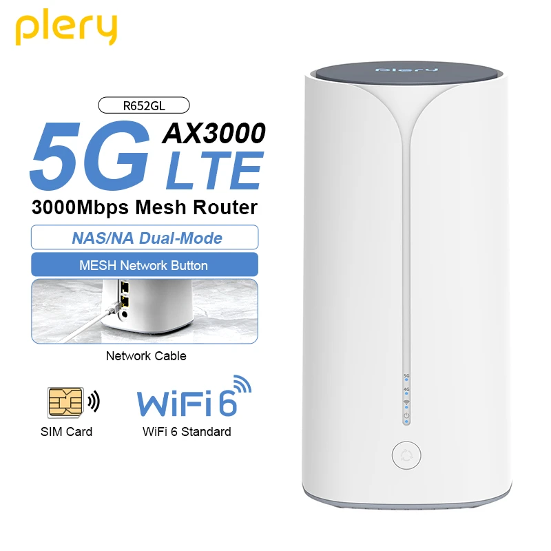 

PLERY WiFi6 3000 Мбит/с 5G CPE-маршрутизатор 2,5 Гбит/с высокоскоростная загрузка SA/NSA WAN SIM-карта беспроводной маршрутизатор сетка весь дом ﻿