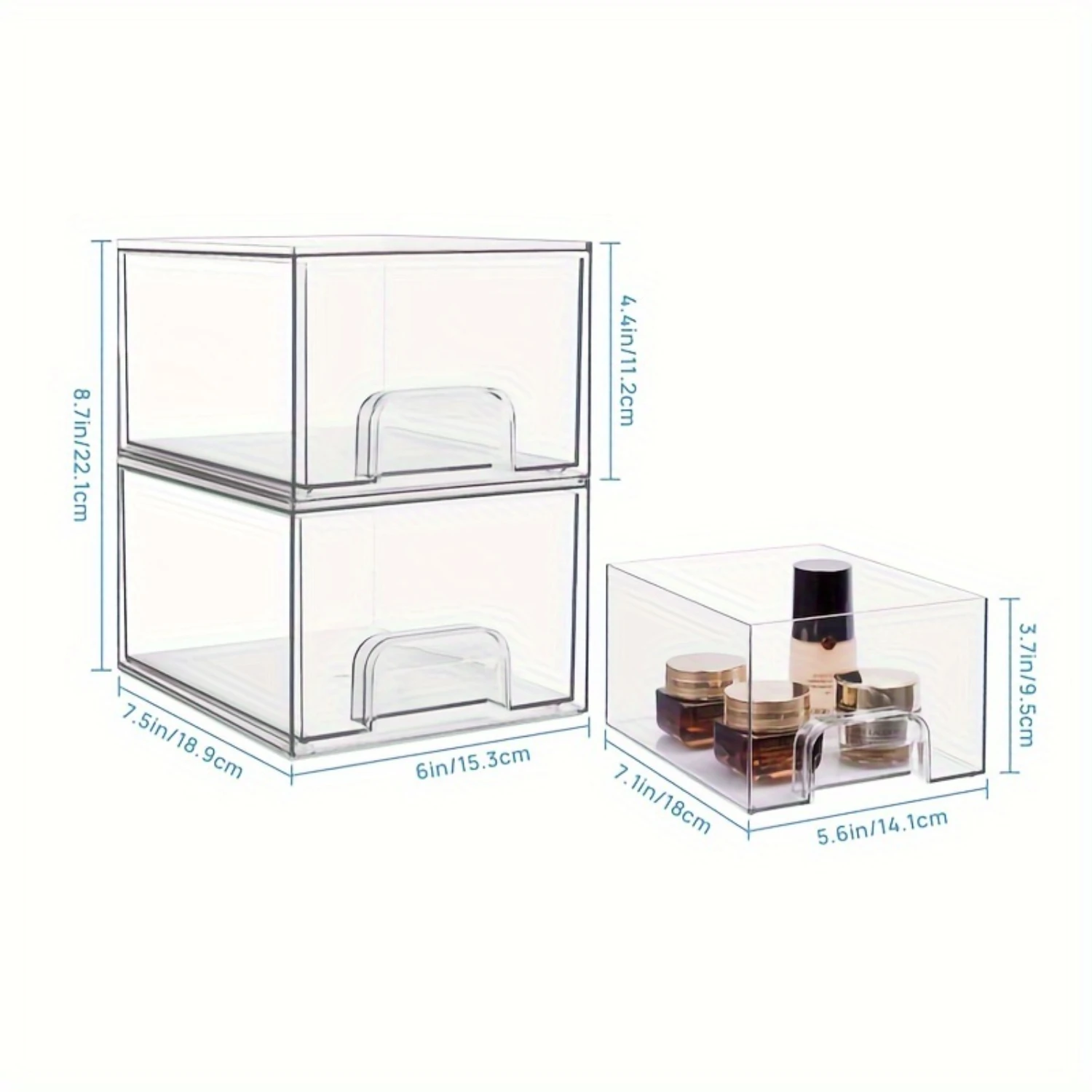 Zestaw przezroczystych akrylowych pudełek - Organizery do szuflad i kosmetyków do makijażu i toaletki - Oszczędność miejsca, nowoczesny design - Idealne do
