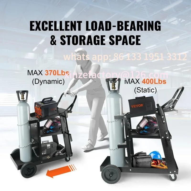 Carrinho de soldagem personalizado, carrinho de soldador de 3 camadas com rodas giratórias, correntes de segurança, armazenamento de tanque de rolamento para cortador de plasma nós