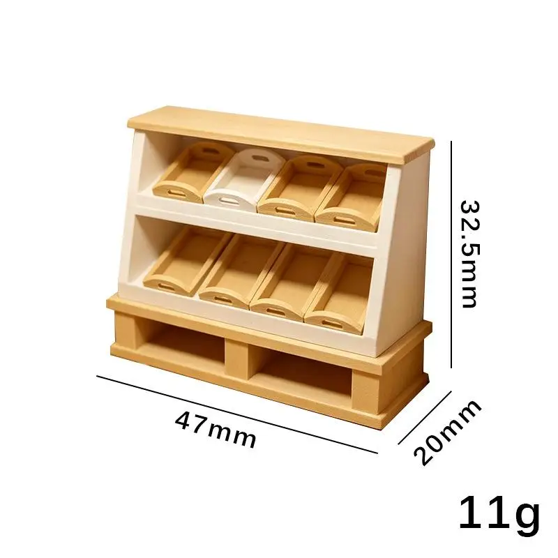1Pcs 1 12 Dollhouse Cake Cabinet Storage Shelf Model with Mini Bread Rack for Miniature Kitchen Decoration view 2