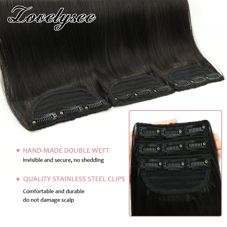 Extensiones de Cabello con Clip, cabello humano liso, Natural, Europeo, una pieza, 3 Clips, 100% Remy