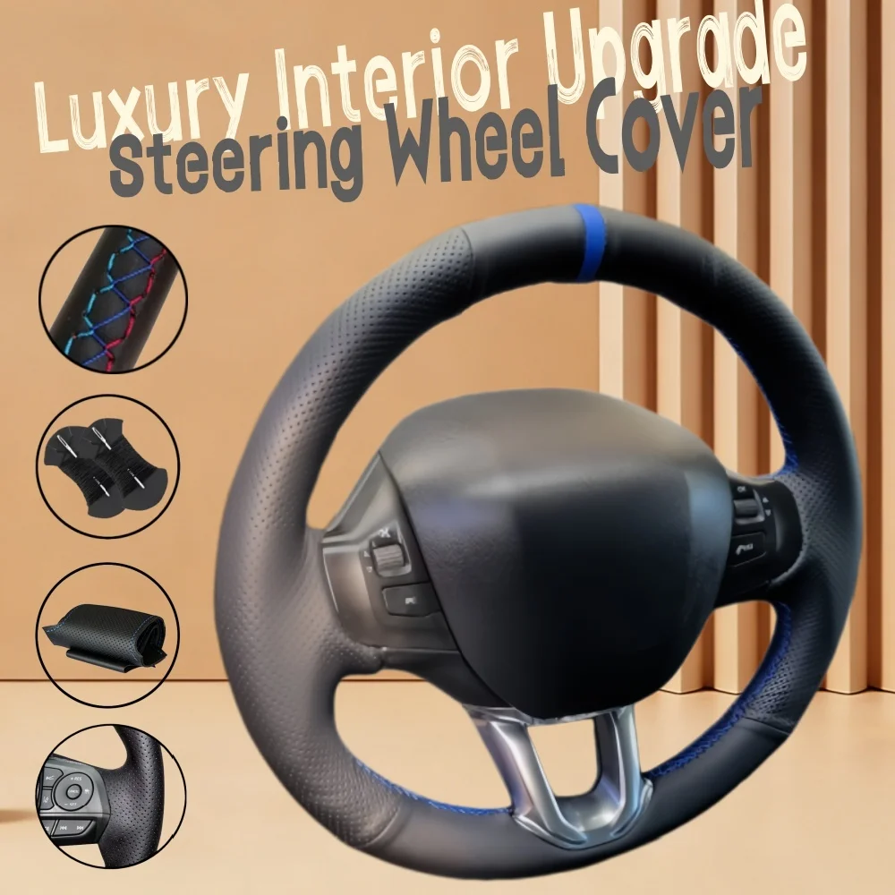 Customiz Microfiber Leather Car Steering Wheel Cover 308 2008 207 307 408 508 2016 2017-2022 Steering Wrap Cover For Peugeot 208