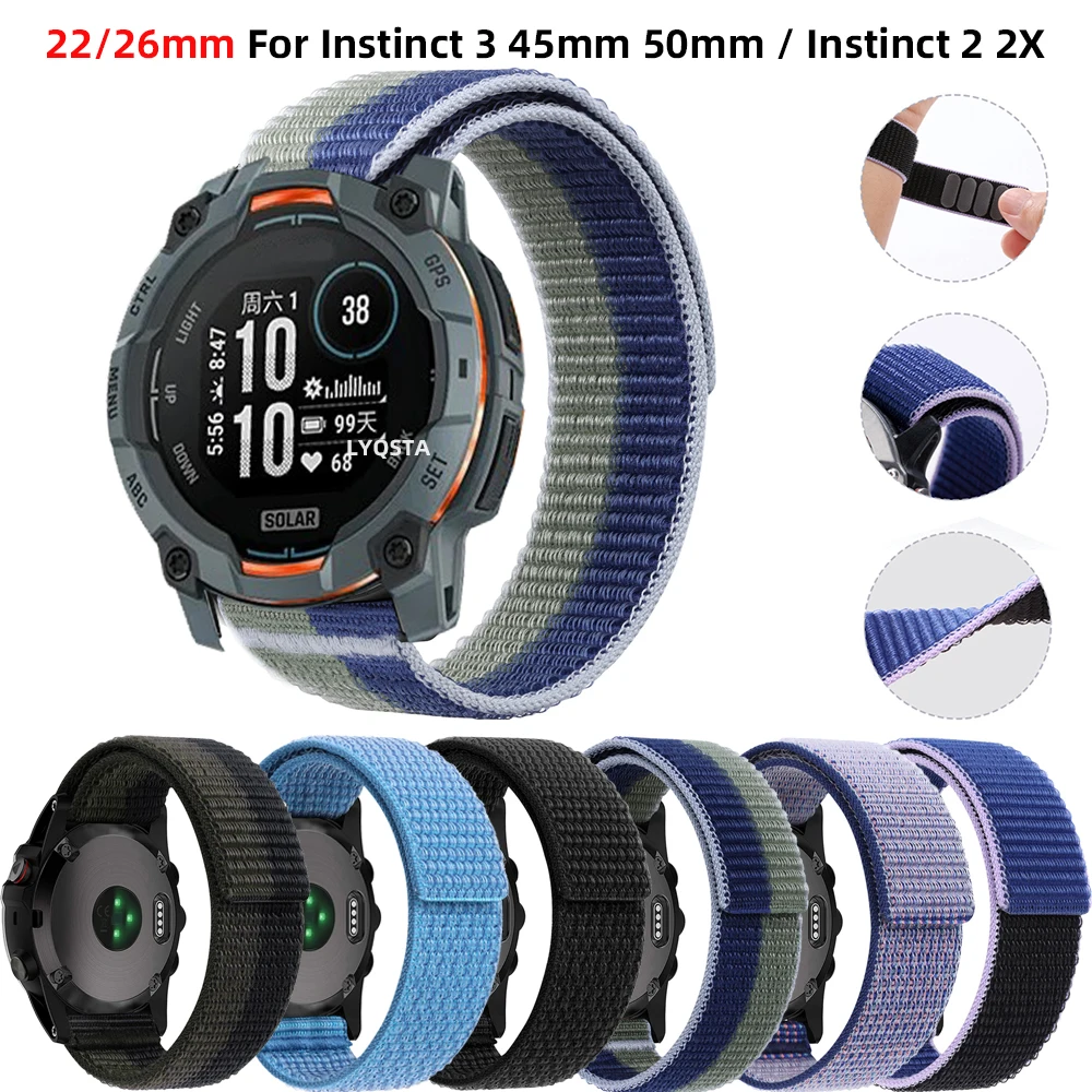 26mm 22MM Strap For Garmin Instinct 3 2X Solar 45mm 50mm/Fenix E 8 7 7X 6 6X Pro/Tactix 8/EPIX Pro Hook Loop Nylon Bracelet Band