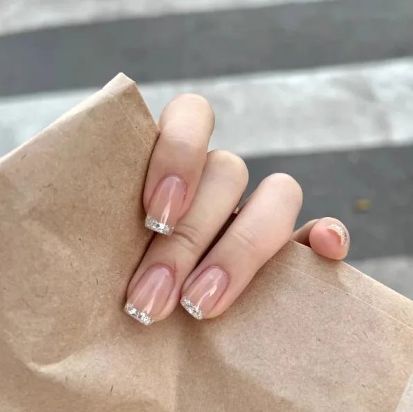 

10pcs Handmade Short French Press On Nails Shiny Glass Bead Cat's Eye Design Sweet Cute Fake Nails Wearable Nails Art Tips Girls