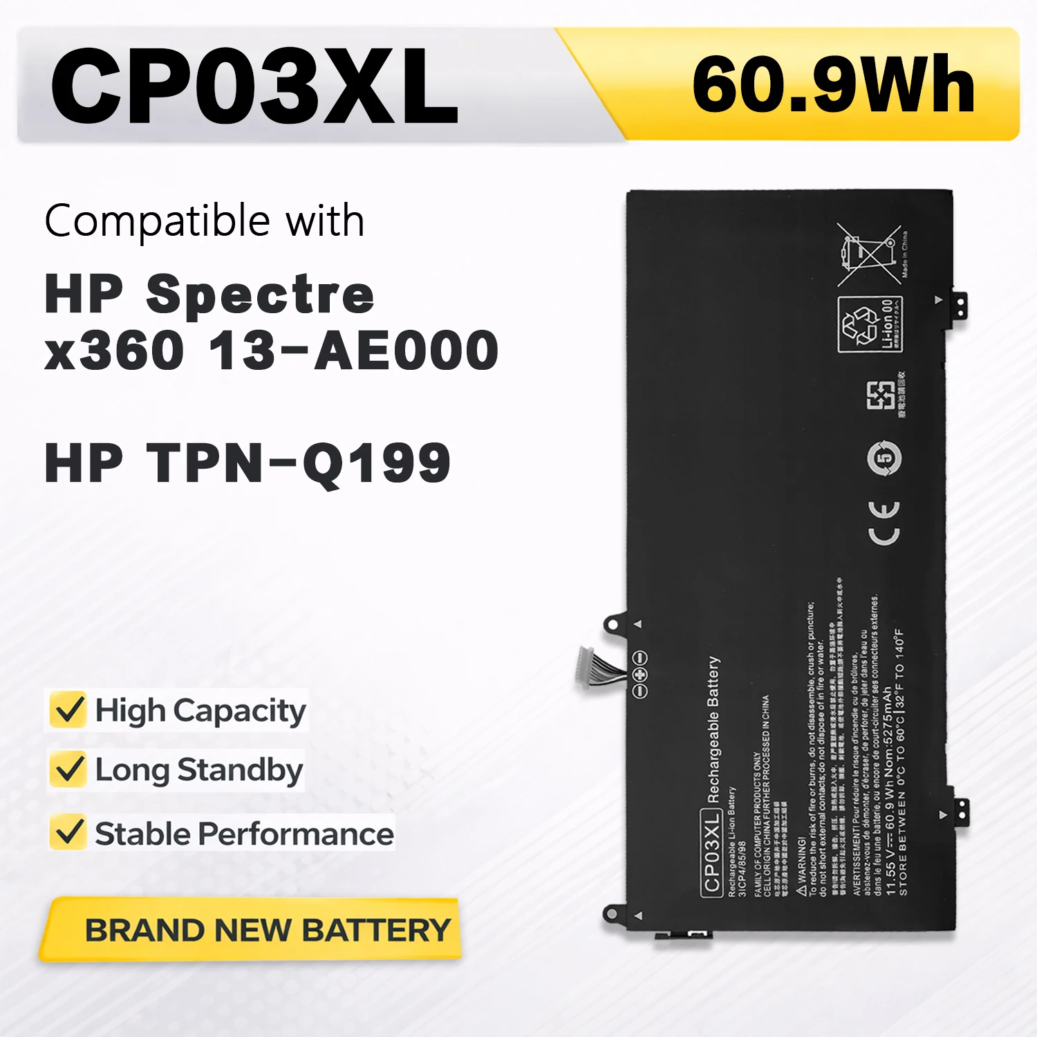 

Аккумулятор PowerHub CP03XL для HP Spectre x360 13-ae040ng 13-ae049ng 13-ae052nr TPN-Q199 HSTNN-LB8E 929066-421 929072-855 11.55V
