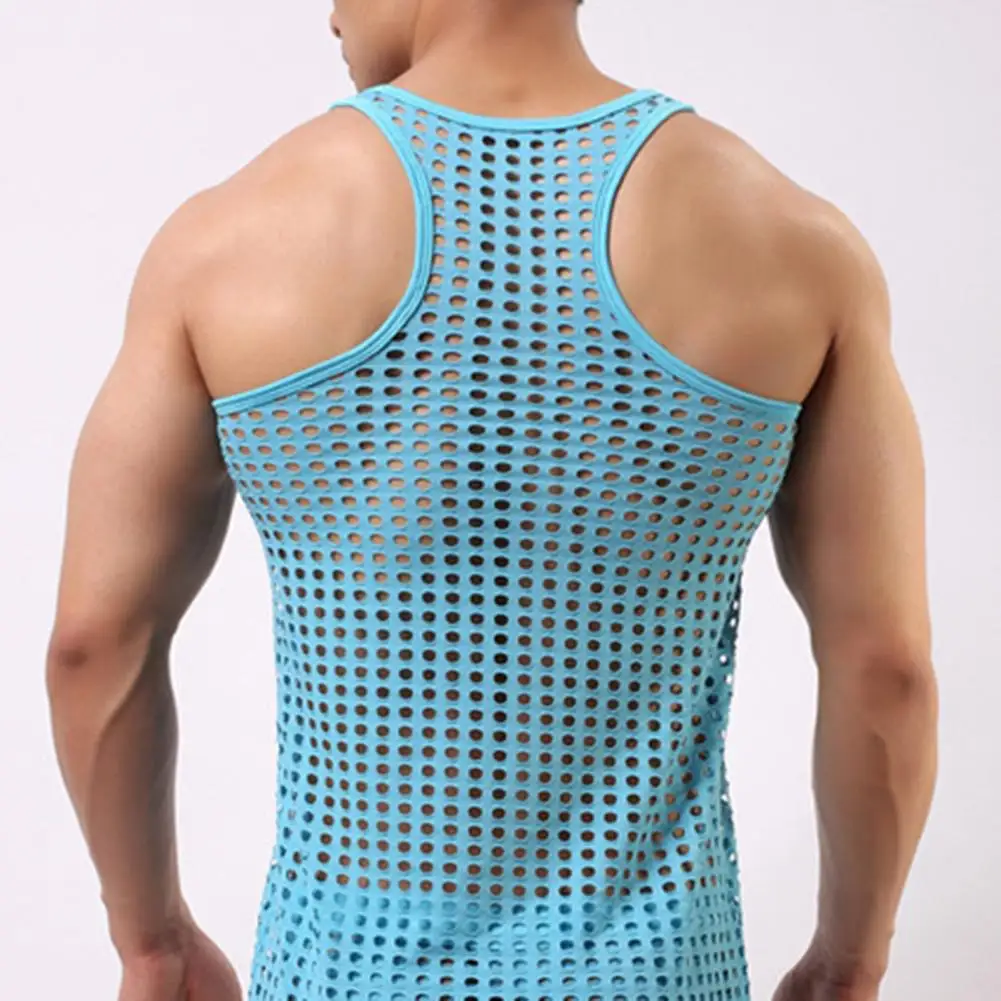 Men Vest Sexy Lingeries Mesh See-Through Shirts Short Sleeve Nightclub Sheer Tops Shirt Costume Fish Net T-Shirts Sexy Costumes