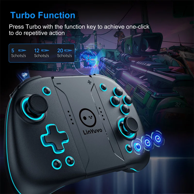 LinYuvo KS47 YS47 Joypad Controller Auto Bluetooth Turbo Function Wireless Handle For Switch/OLED Mechanical button metal rocker