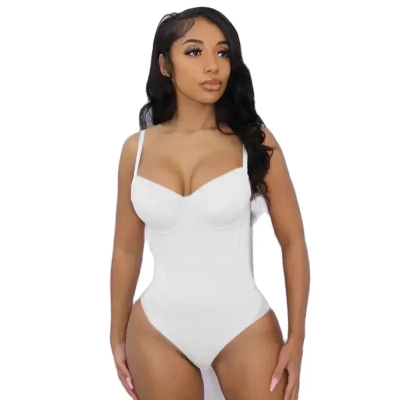 Body blanco con aros para mujer, ropa interior sedosa, moldeadora, elástica, Color sólido