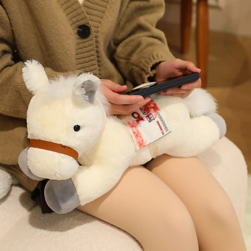 Cozy Fluffy Cartoon Horse Doll 40cm Prone Position Horse Plush Throw Pillow Soft Stuffed Animal Doll Birthday Gifts