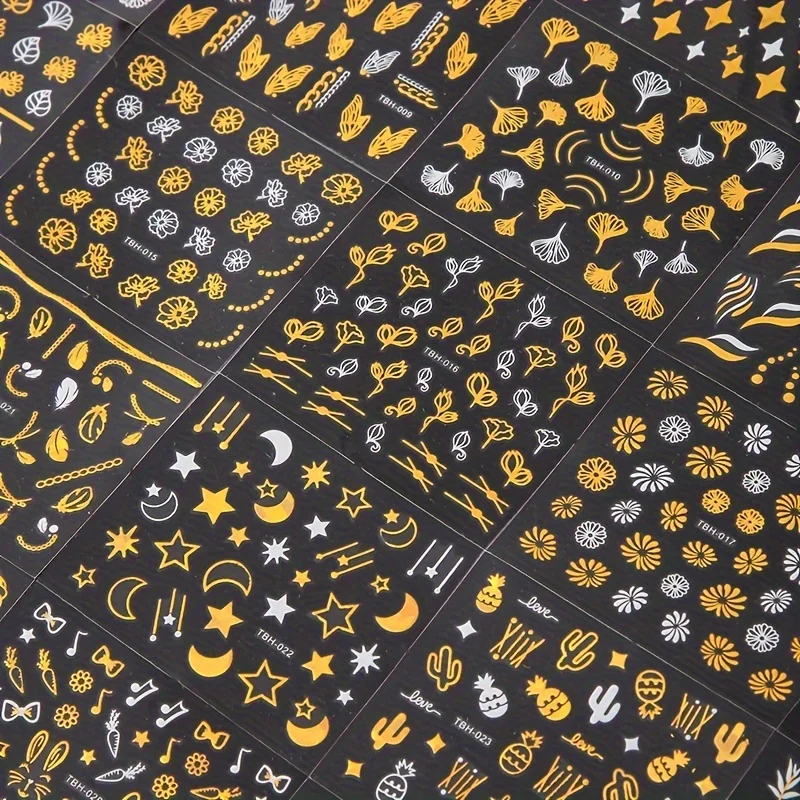 Juego de 10 Uds de pegatinas para uñas de mariposa con estampado en caliente, pegatinas para uñas de mujer de mariposa dorada de estilo lujoso ligero europeo y americano