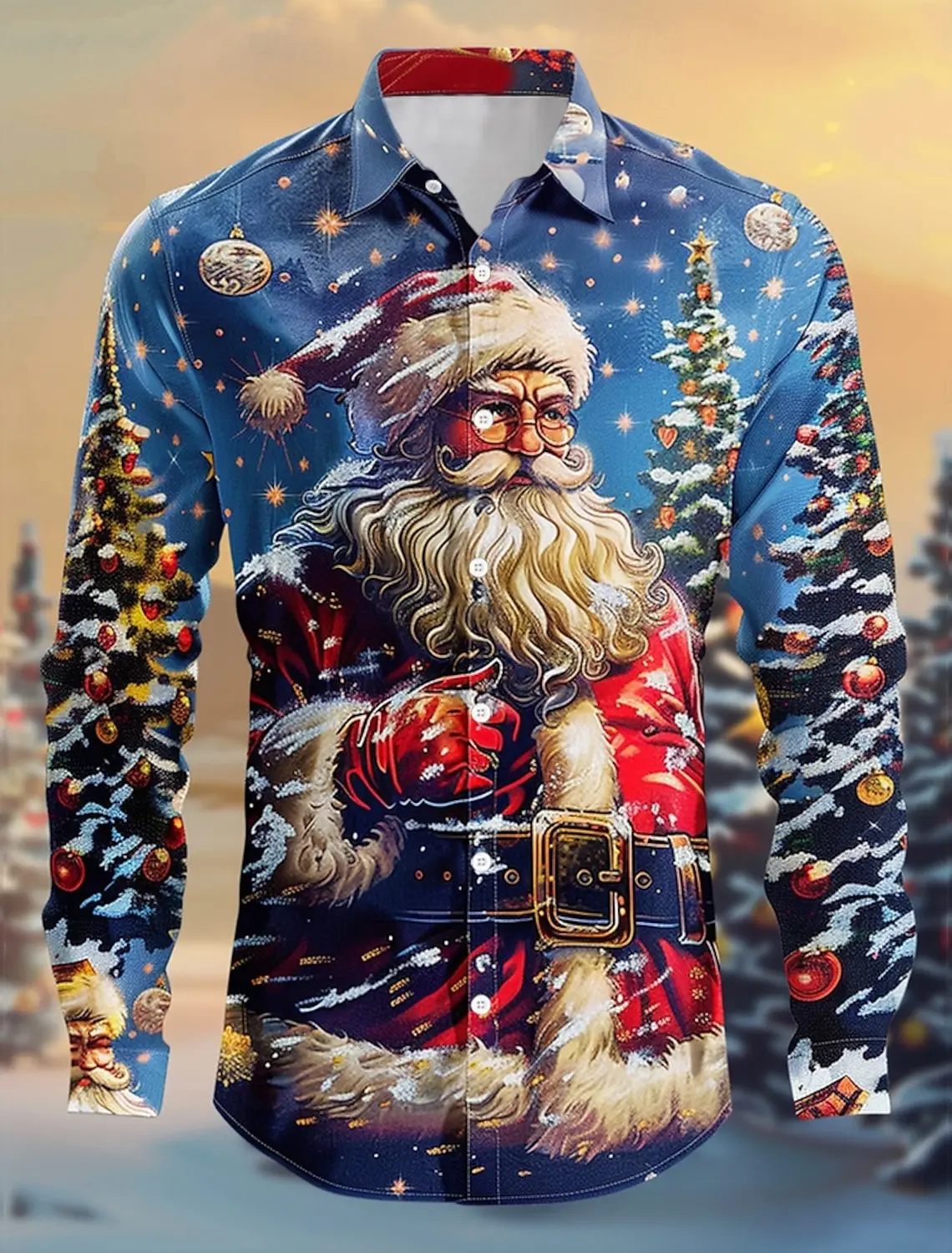 クリスマスをテーマにしたメンズ長袖シャツ,通気性のあるトップス,サンタクロースをテーマにしたエレガントなパターン,カジュアルファッション