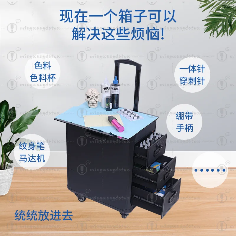 Multifunctional Tattoo Embroidery Tool Box, Rolling Travel Luggage for Nail Art and Tattoo Storage