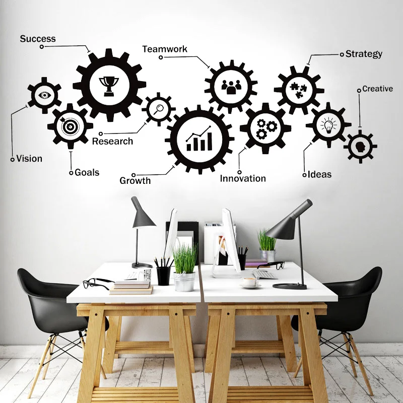 Teamwork Gear Office Quotes Wall Sticker Vinyl Interior Decor Office Motivation Inspire Words Decals Idea Wallpaper Murals G151