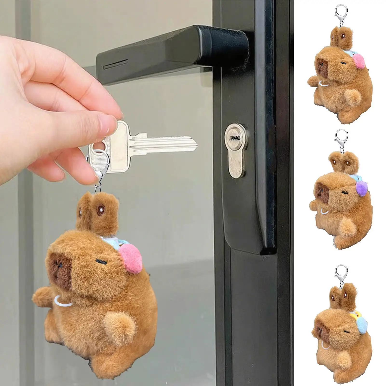 Porte-clés pour femmes animaux compacts Capybara porte-clés en peluche Capybara porte-clés sac à dos pendentif pour hommes femmes garçons filles jeunes adolescents