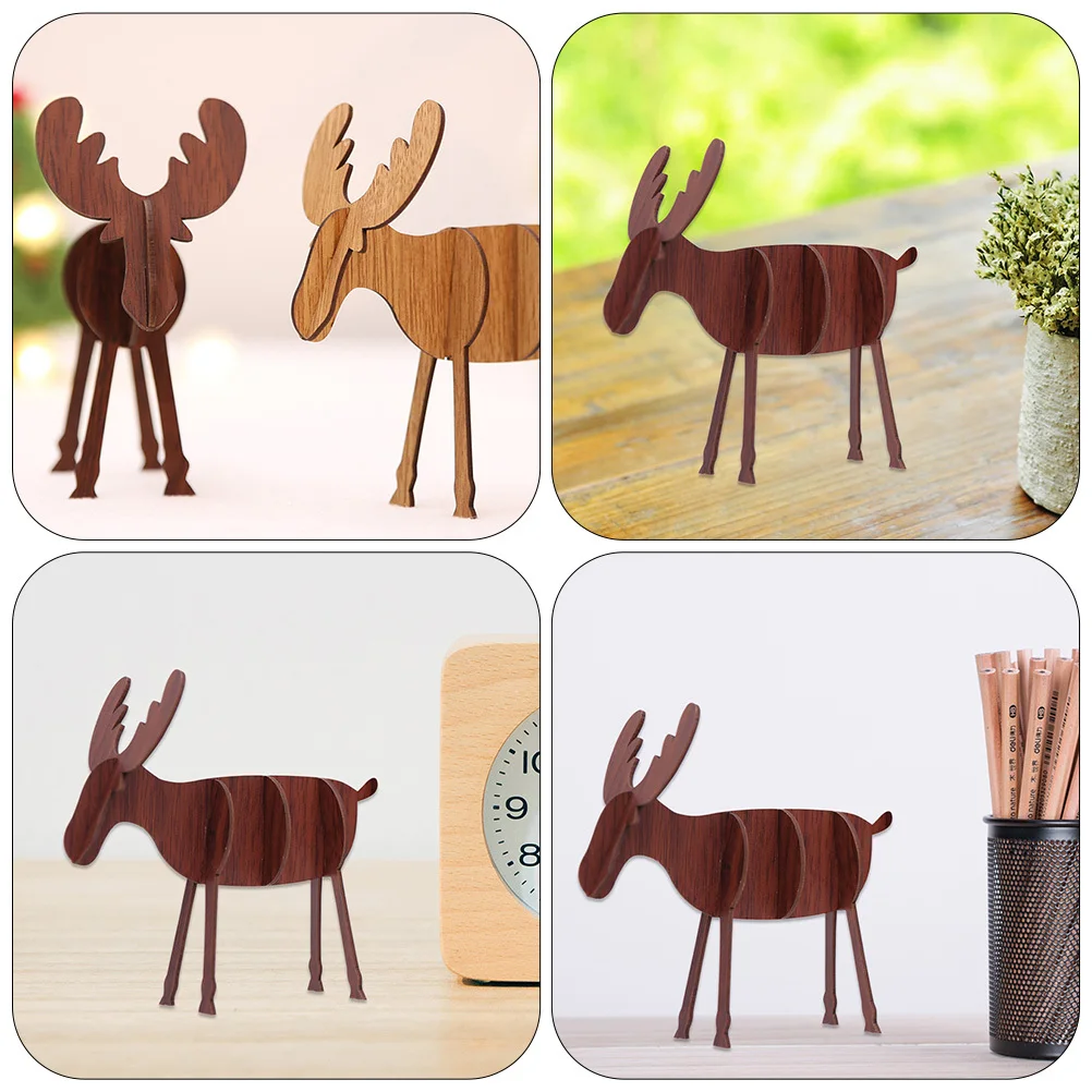 

6 Pcs Christmas Deer Ornament Elk Ornaments Crafts Decorations Statue Wood