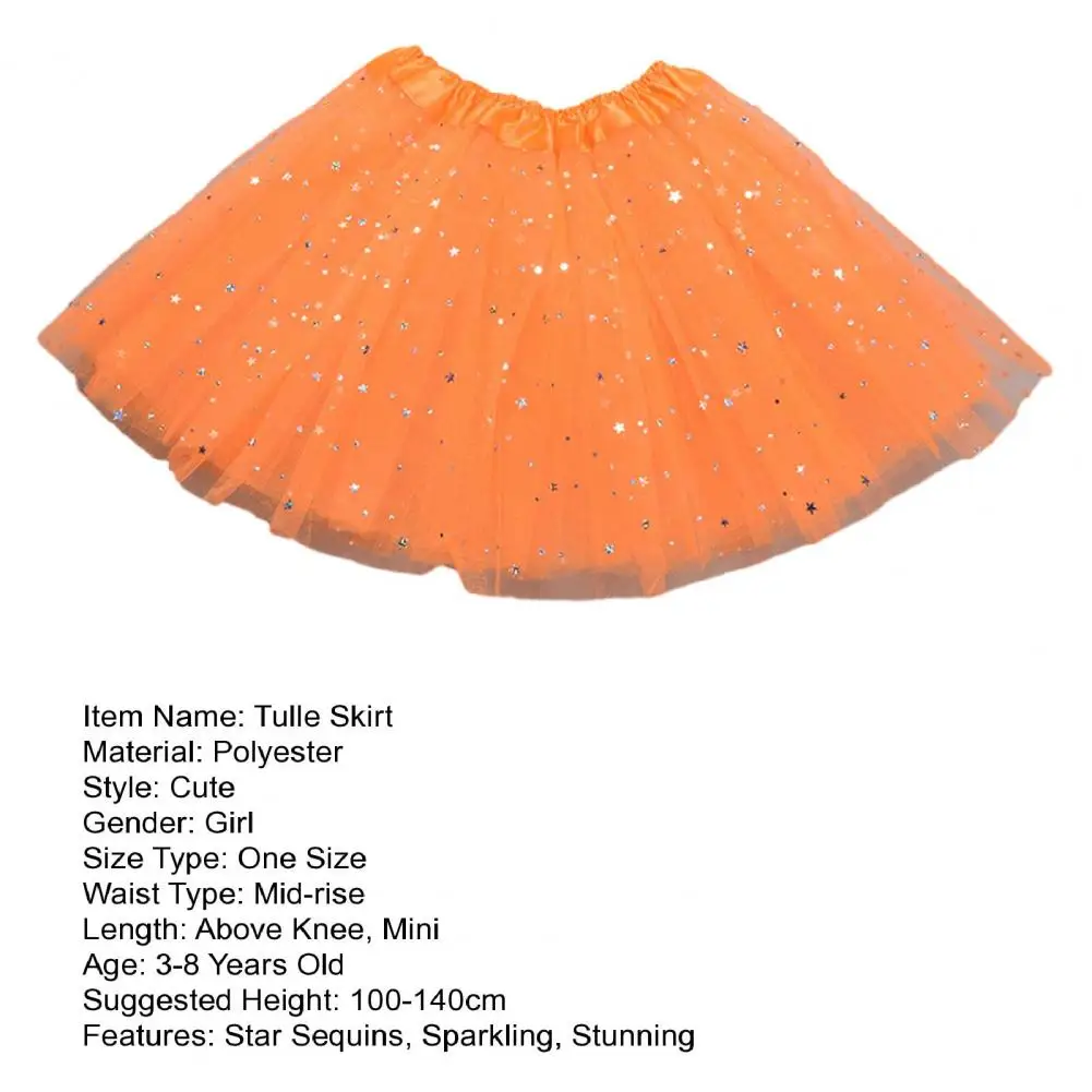 Kids Mini Tulle Skirt Elastic Waist Sparkling Star Sequins Stretchy Underskirt Ballet Skirt Carnival Cancan Dance Party Costume