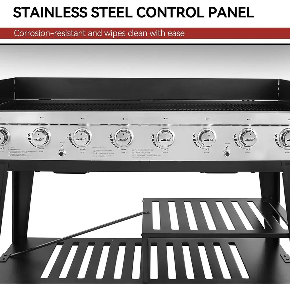 Dual-Control 8-Burner Propane Grill for Outdoor BBQ and Parties, 104,000 BTU, Black