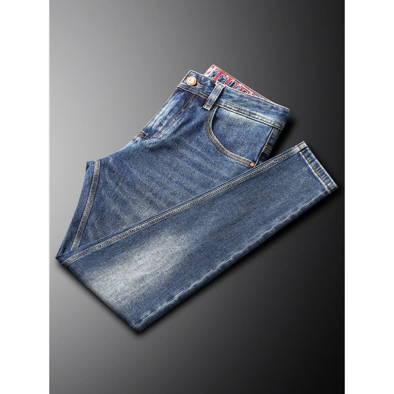 

Трендовые модные легкие роскошные модные американские джинсы мужские осенне-зимние элитные и модные эластичные облегающие маленькие ремешки