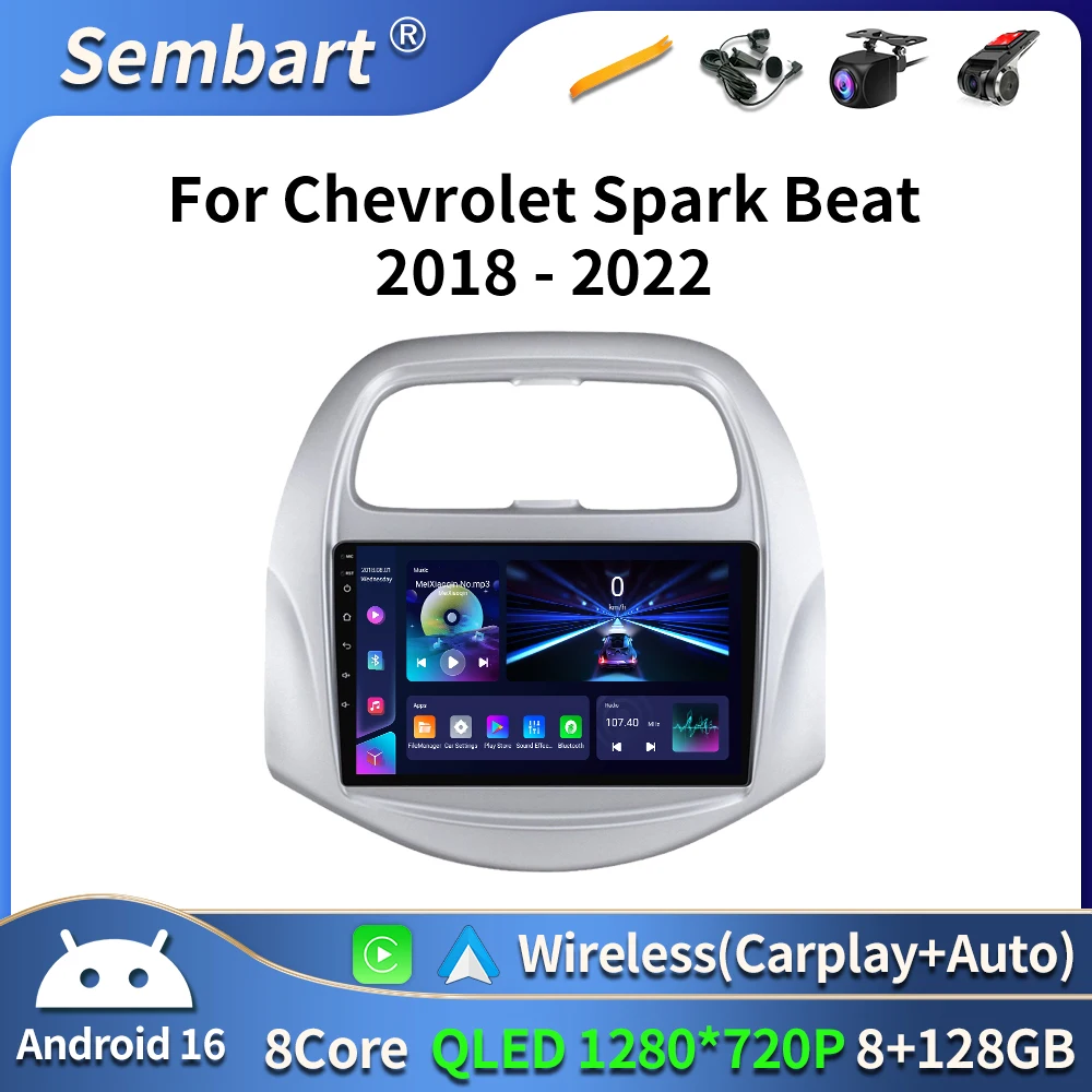 Car Stereo with Screen for Chevrolet SPARK BEAT 2018-2022 Android Auto Wireless Carplay 4G Electronics Navigation with Frame