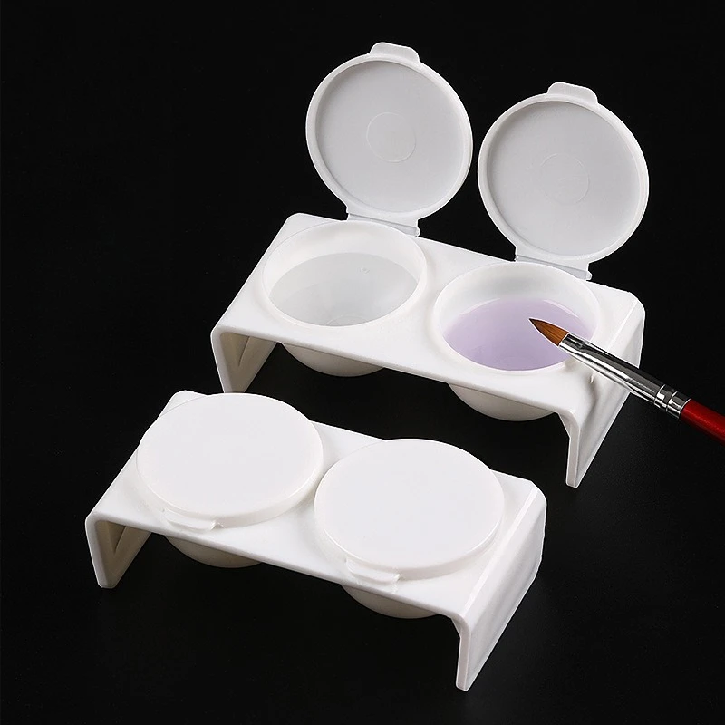 Crystal Liquid Bowl Nail Tools with 2 Holes And Cap for Pigments Thinners Water Glitter Acrylic Powder And Nail Pen Wash Cup
