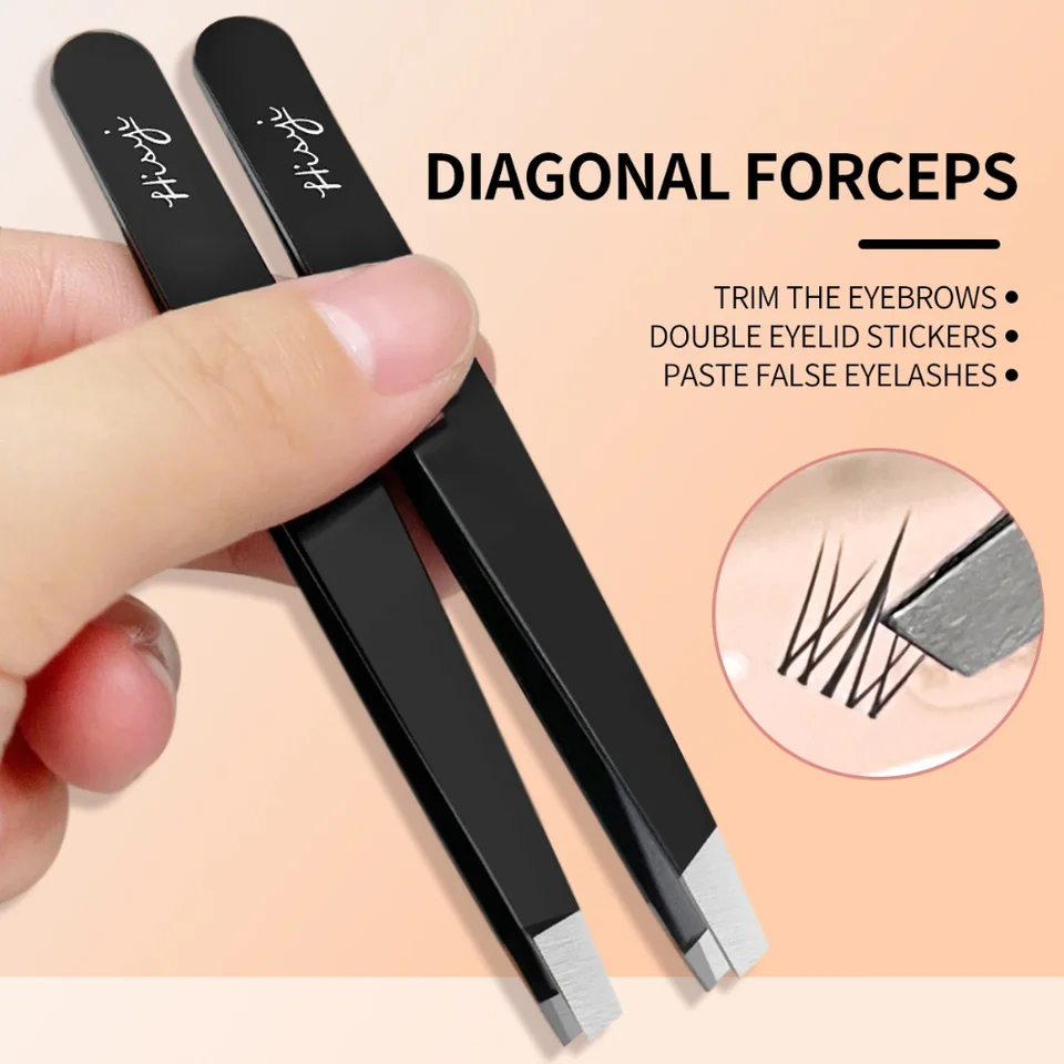 HISYI Stainless Steel Slanted Eyebrow Tweezers, Fine Hair Remover