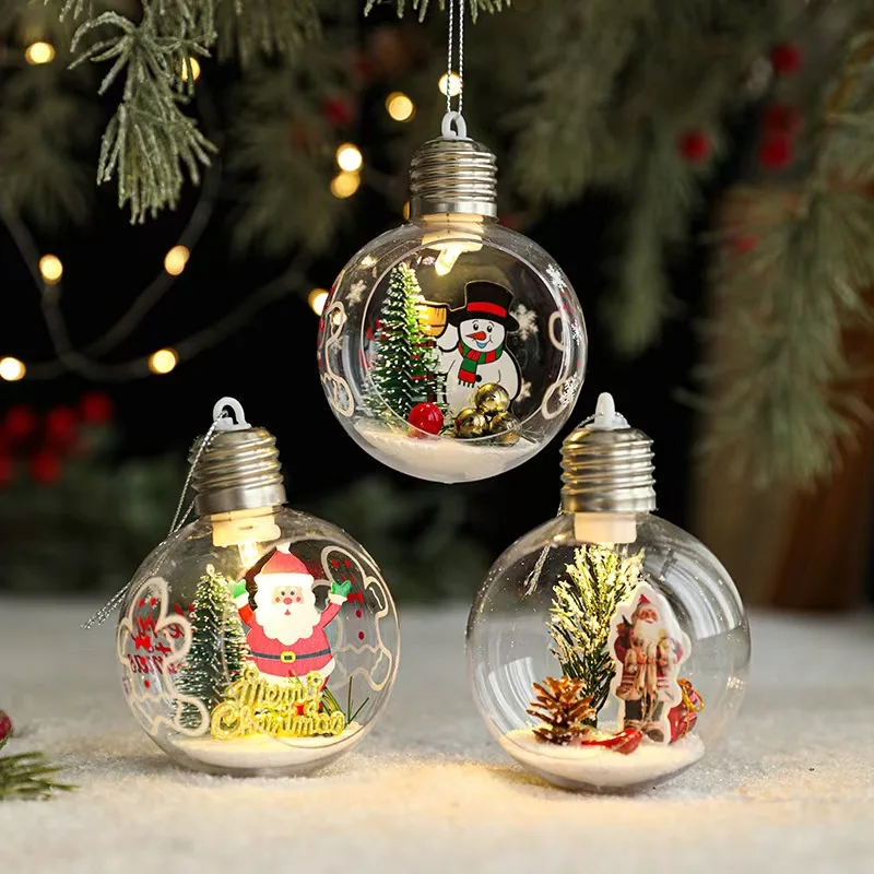 

LED Christmas Ornaments, Glowing Christmas Balls with Santa Snowman Tree Patterns, Christmas Tree Decoration, Holiday Home Decor