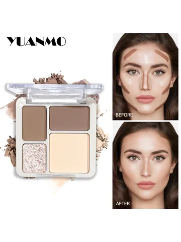 Three-dimensional facial four-color highlight contour palette,matte long-lasting brightening three-dimensional contour cosmetics