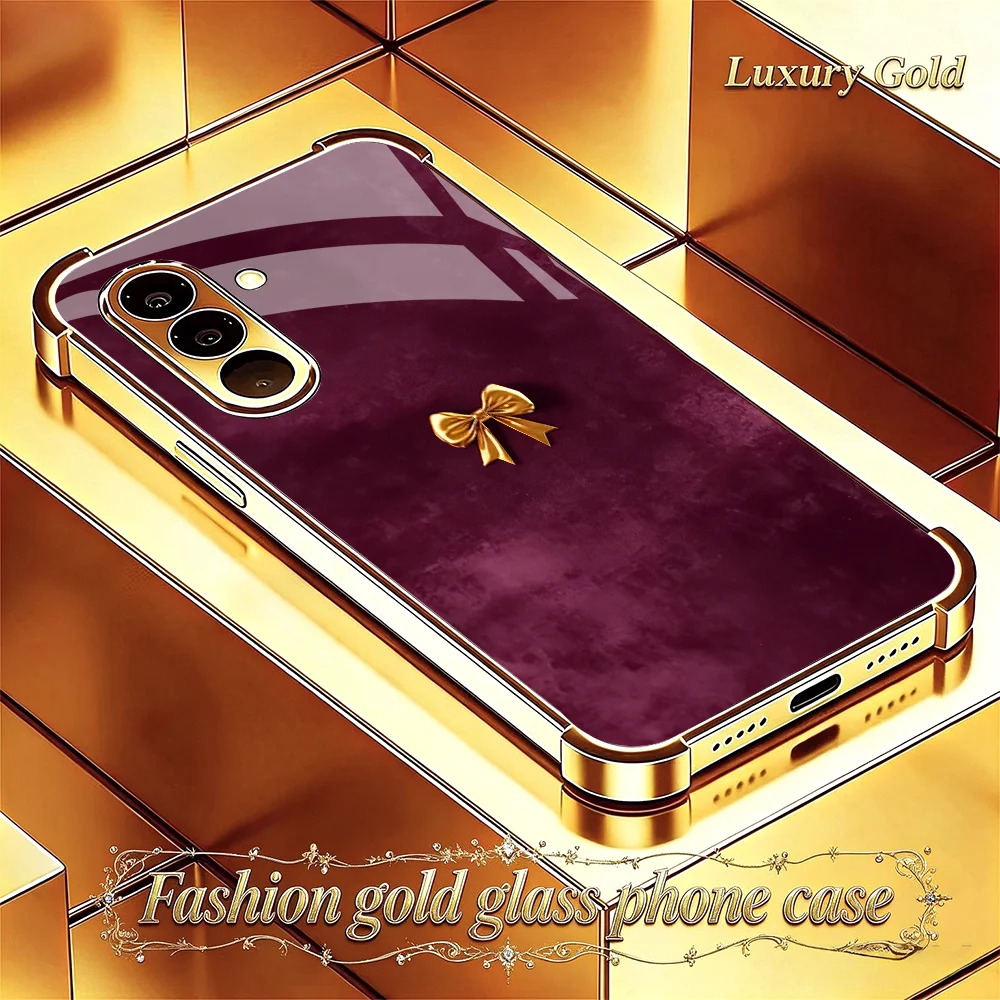 Fashion Golden Flower Knot Tempering Glass phone case s26 ultra case s25 for Samsung Galaxy s26/s25/s24/s23/s22/s21Ultra FE Plus