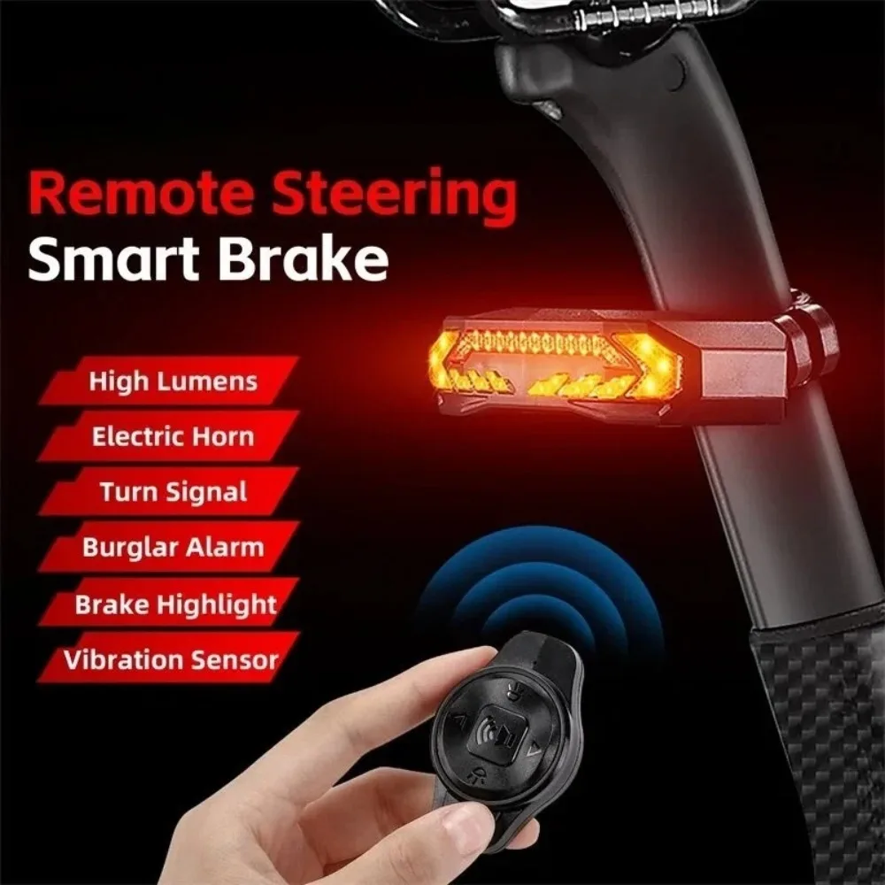 

Smart Alarm Tail Light with Remote Turn Signal Waterproof Type-C Rechargeable for Cycling Safety