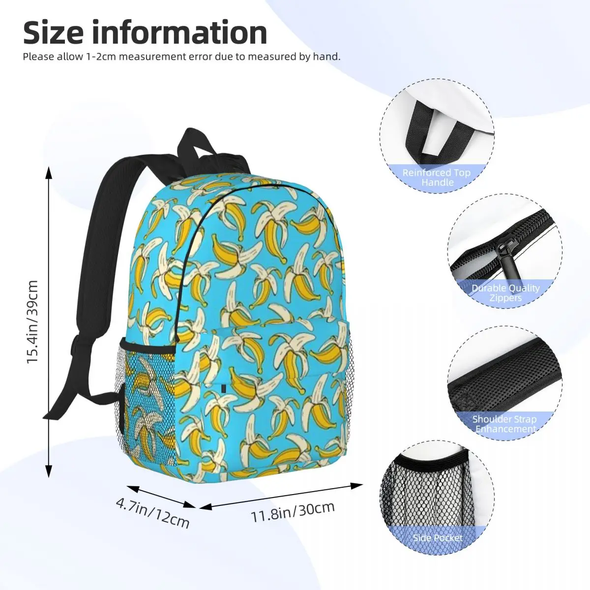 Banane su Aqua Blue Food theme Pattern muslimah zaini adolescente Bookbag studenti borsa da scuola zaino da viaggio borsa a tracolla