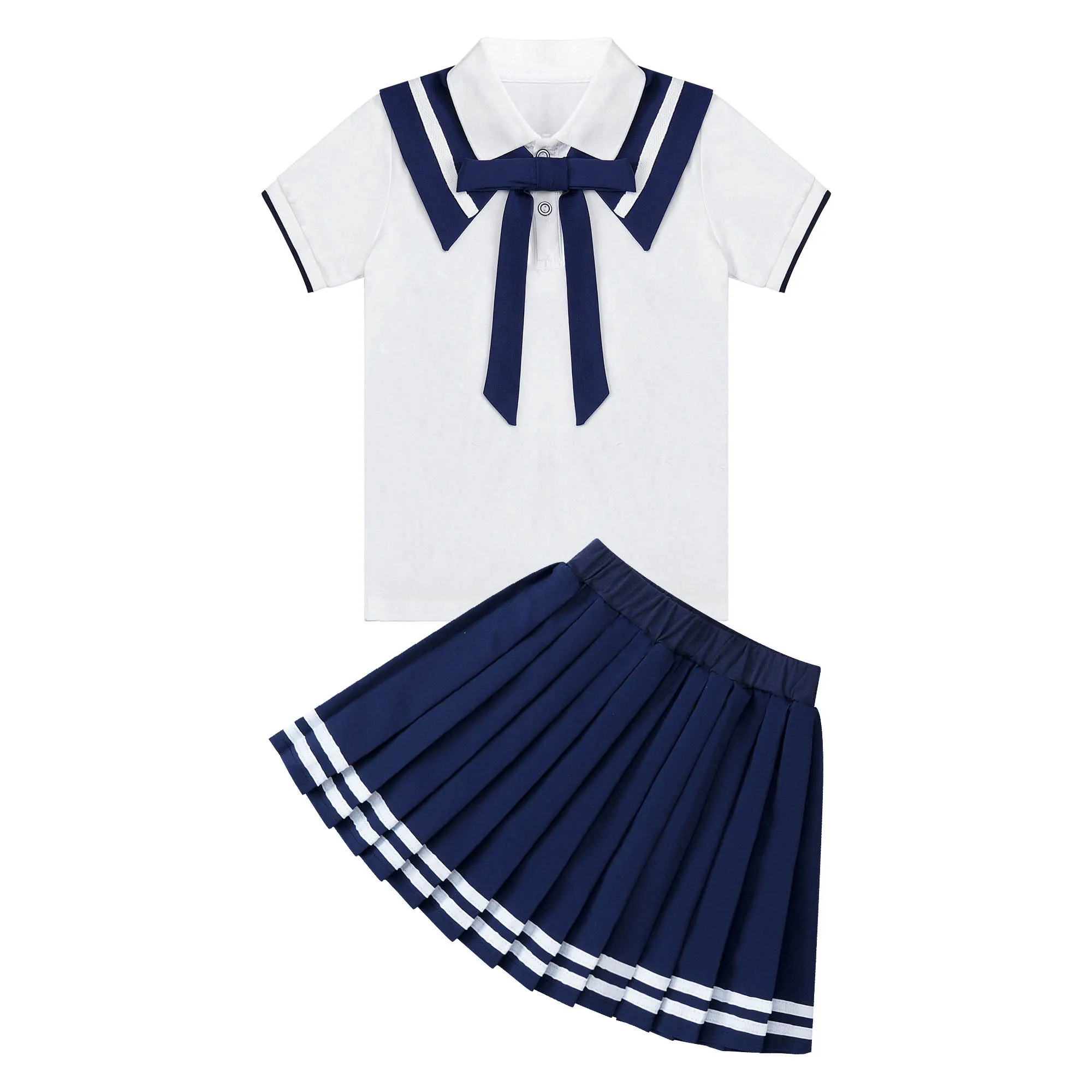 Children Girls Student School Uniforms Fashion Preppy Style Tops with Pleated Skirt Schoolgirl Choir Stage Performance Outfits