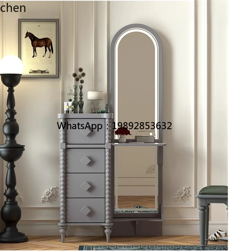 II جميع خزانة دلو الرياح الكريمي المصنوعة من الخشب الصلب ومرآة كاملة وخزانة ملابس مدمجة