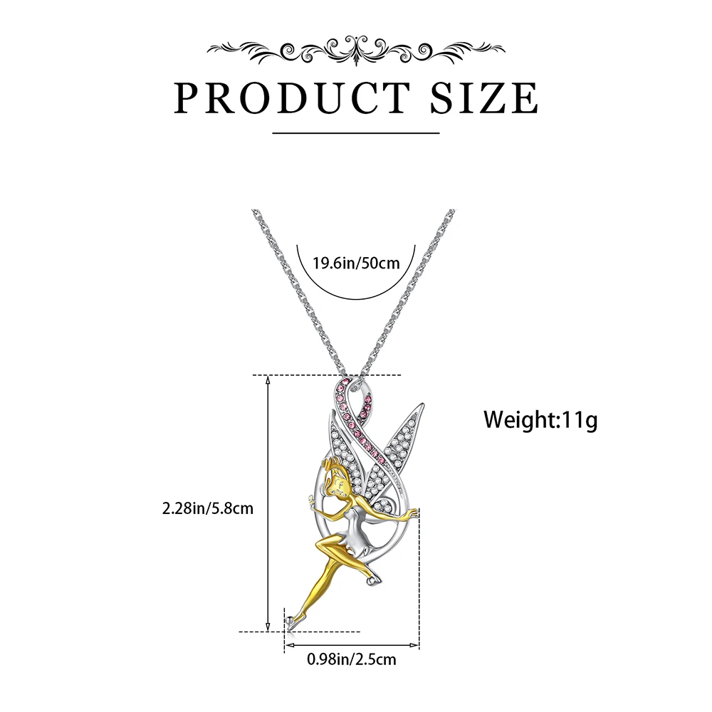 Catuni Cute Little Fairy Spirit Pendant Necklace Fantasy Wings Two-Color Spirit Necklace Young Girl Fashion Dream Jewelry Gift