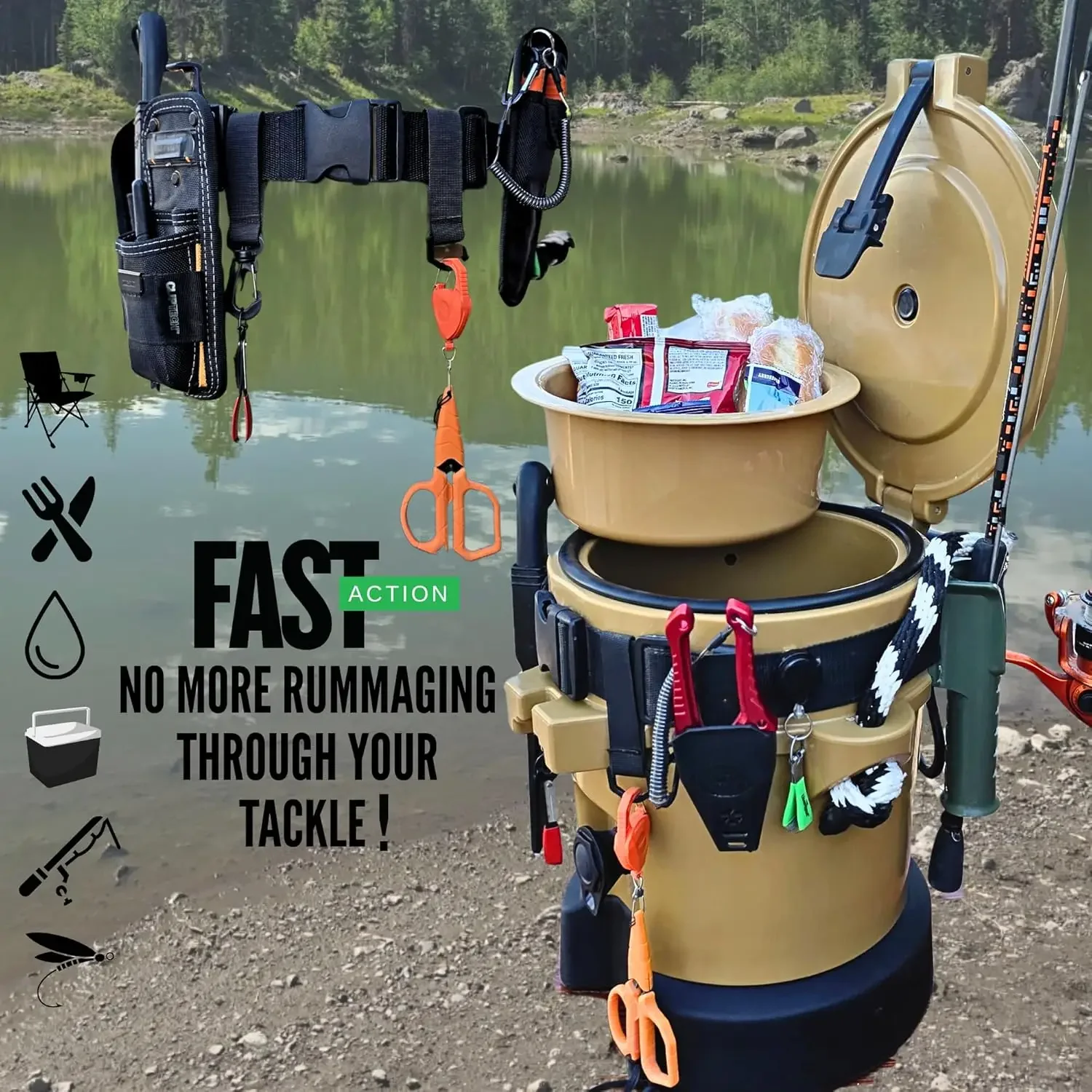 C_Work، صيد الأسماك والصيد والترفيه - مبردات دلو متينة مع منظمة. تخزين المواد الغذائية والمياه