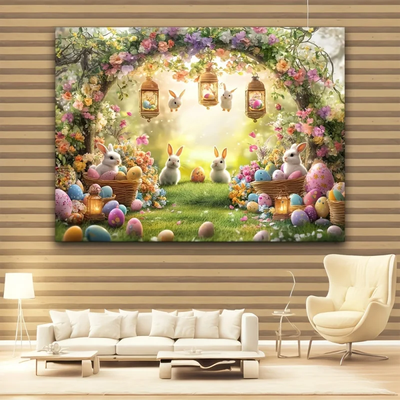 VIKAMA Cartoon-Osterbogen-Hintergrund Buntes Niedliches Hasen-Banner Festliche Dekoration Fotografie-Hintergrundbanner