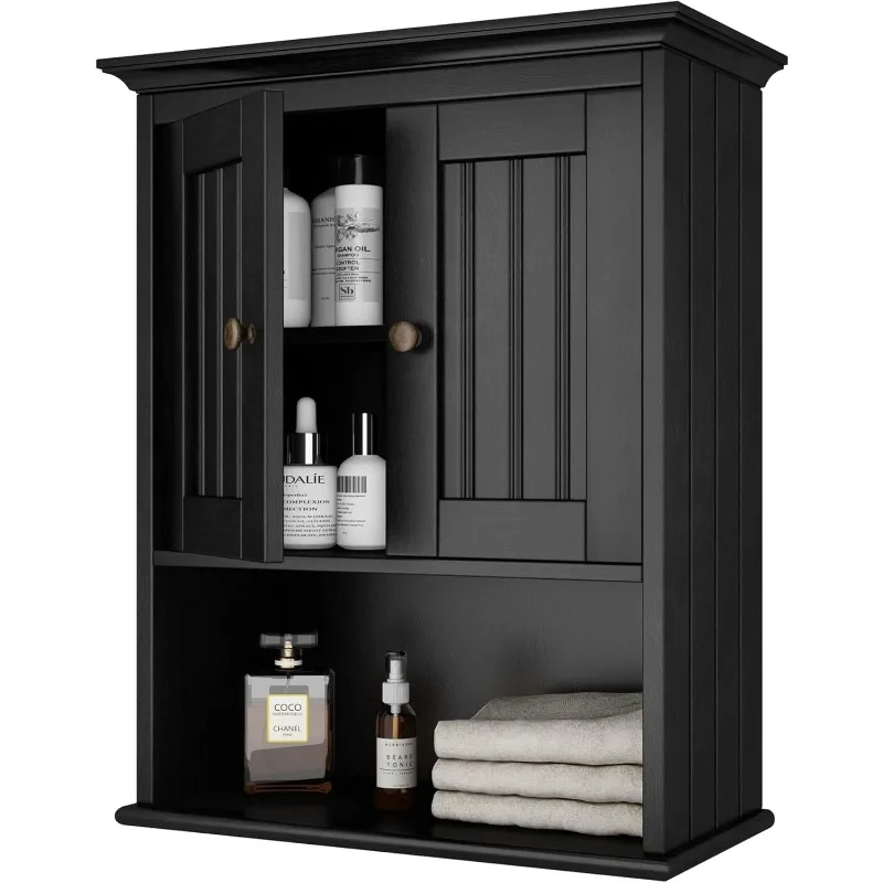 Wood Wall Cabinet Bathroom Medicine Cabinet Storage with Doors and Adjustable Shelf Wall Mount for Bathroom