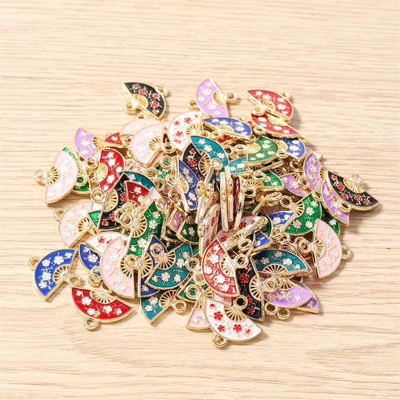10 Stück 16 x 14 mm niedliche bunte Emaille-Blumen-Fächer-Charms-Anschlüsse für Schmuckherstellung, Halsketten, Armbänder, DIY-Bastelzubehör – Detail 14