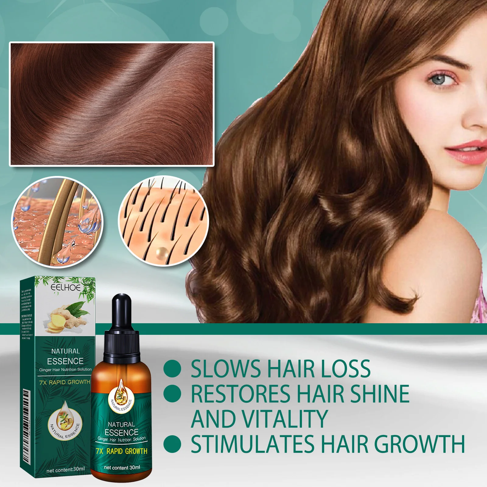 Ginger Hair Care Essential Oil Repair Follicles Soft and Shiny Hair Restore Shine and Vitality, Stimulate Hair Growth