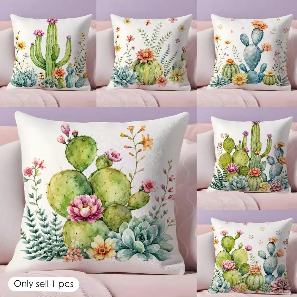

Tropical Cactus Cushion Cover Short Plush Soft Double-Sided Printing Pillow Case Cozy Sofa Bedroom Home Decor Gift